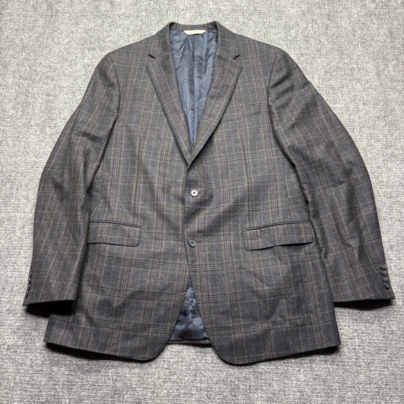 Samuelsohn Sport Coat Mens 44L Gray Plaid SB Gable Italian Wool Blazer